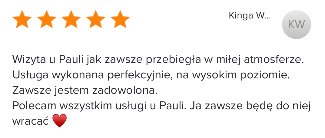 jedenasta pięcio-gwiazdkowa opinia zadowolonej klientki