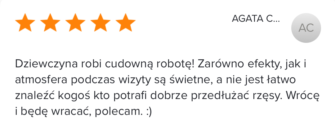 trzynasta pięcio-gwiazdkowa opinia zadowolonej klientki