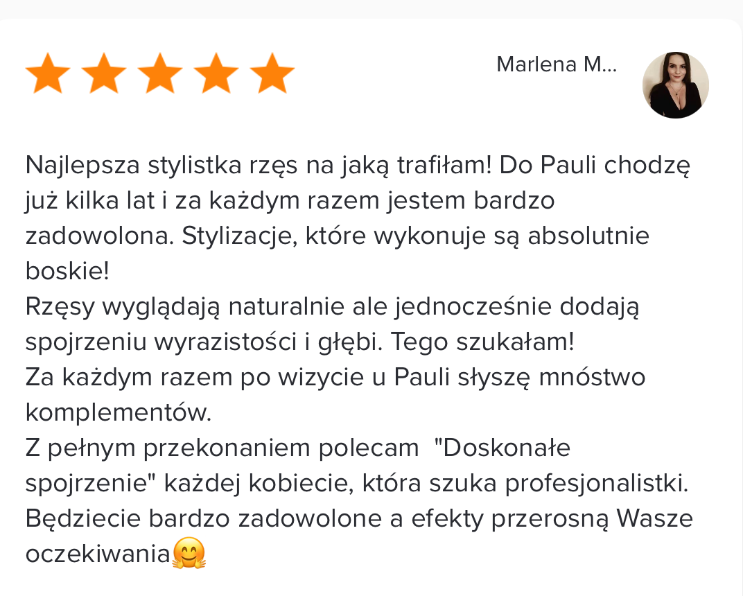 piętnasta pięcio-gwiazdkowa opinia zadowolonej klientki