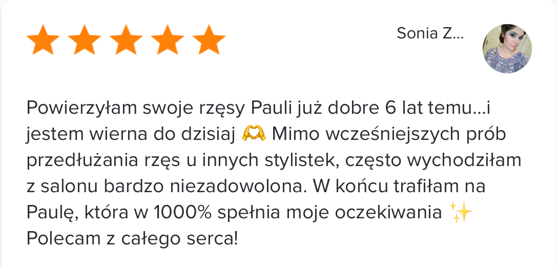 trzecia pięcio-gwiazdkowa opinia zadowolonej klientki