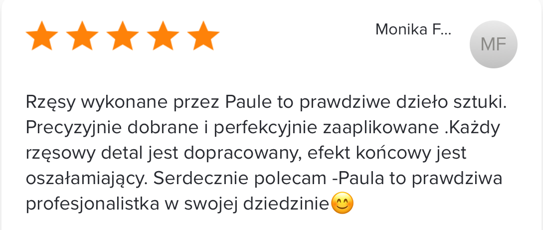 dziewiąta pięcio-gwiazdkowa opinia zadowolonej klientki
