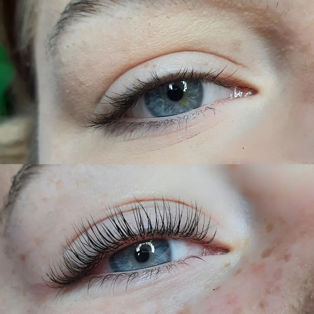 oko z wykonaną usługą liftingu rzęs